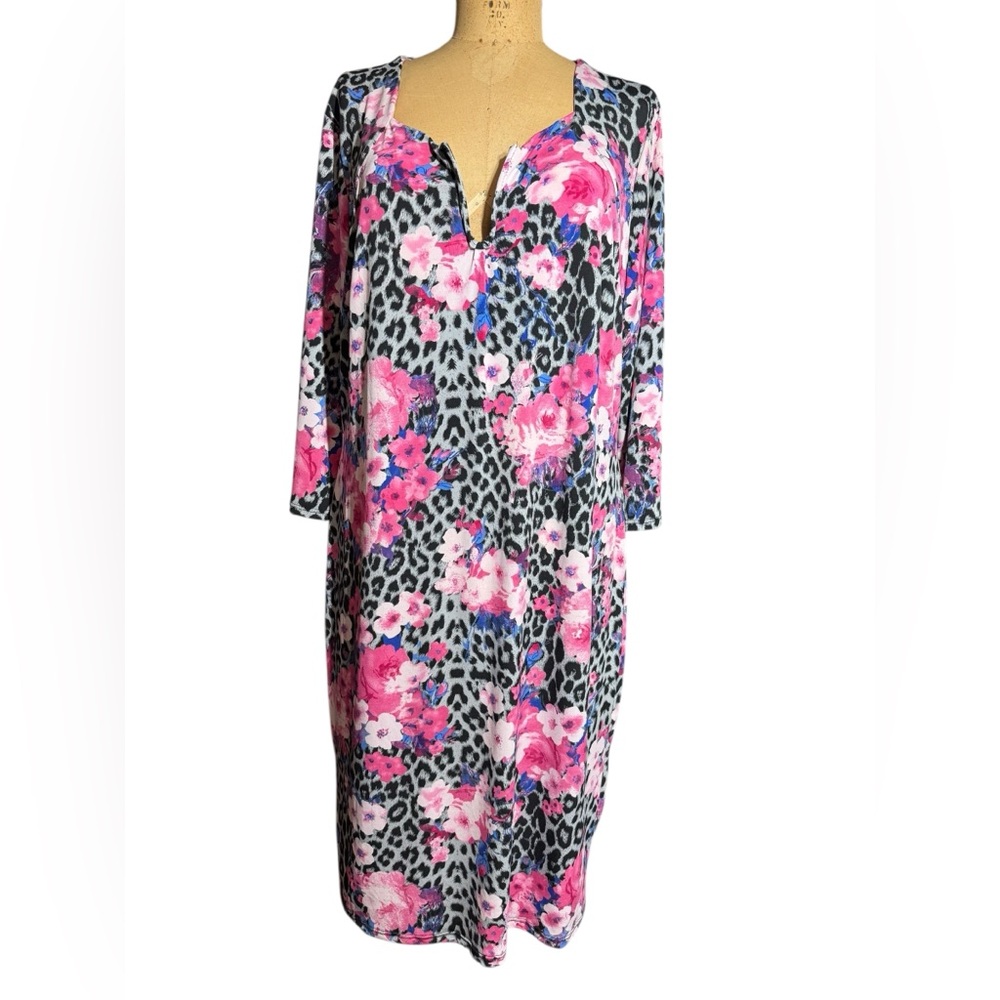 Ashley Stewart Floral Pink and Gray Dress